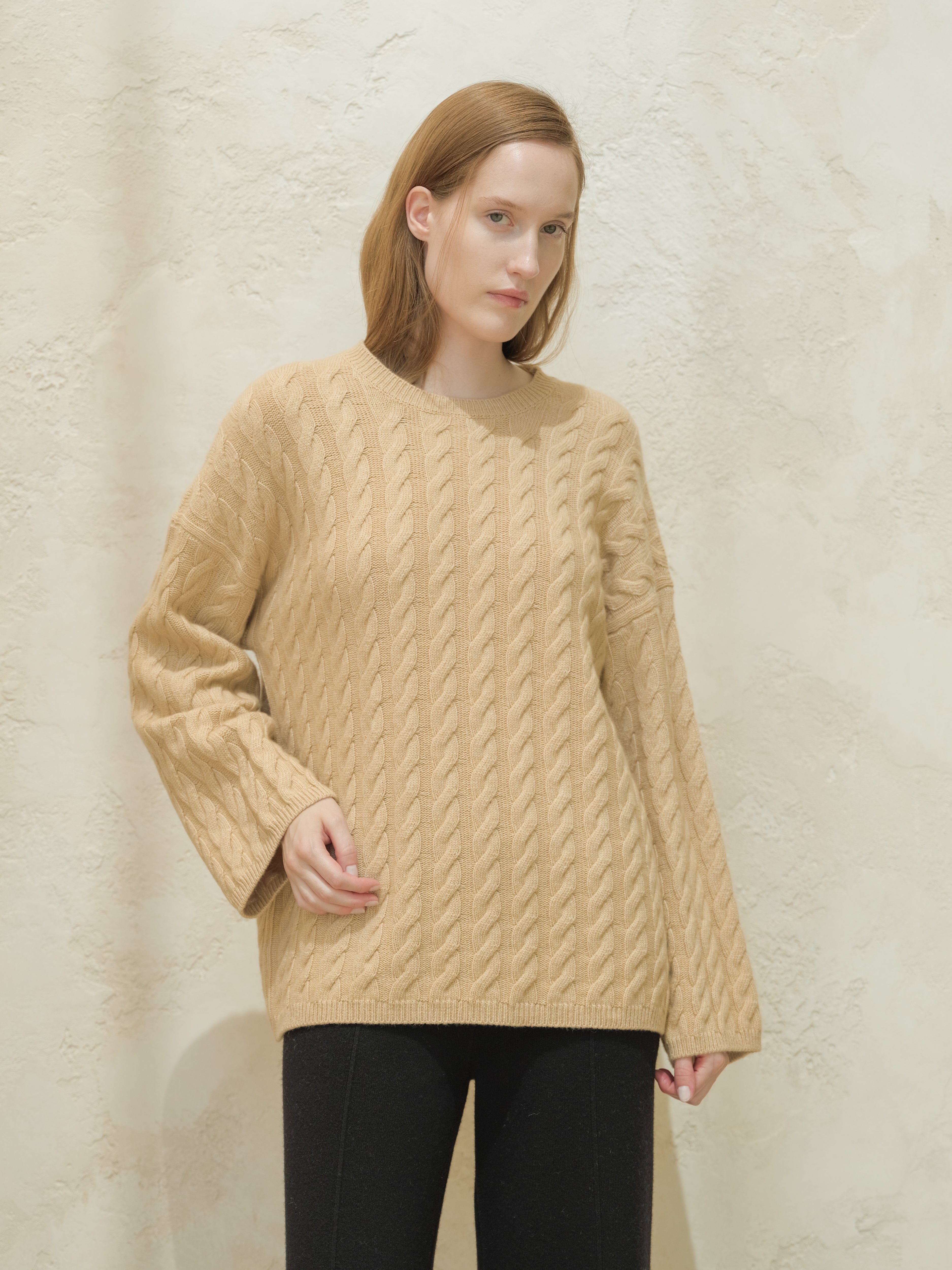 Maxi Cable-Knit Sweater in Cashmere Mix