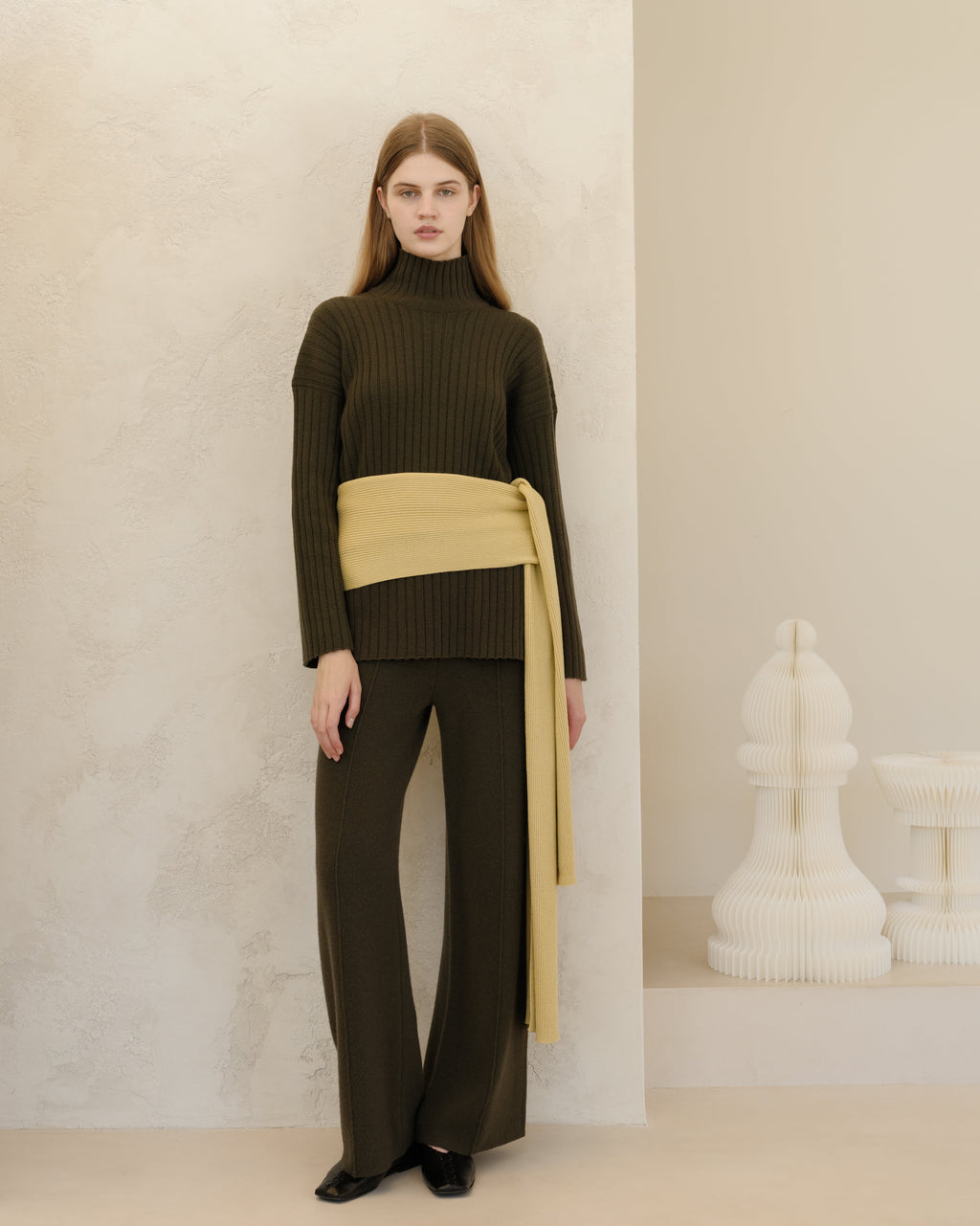 Cashmere Mix Ribbed High Neck with Side Slits