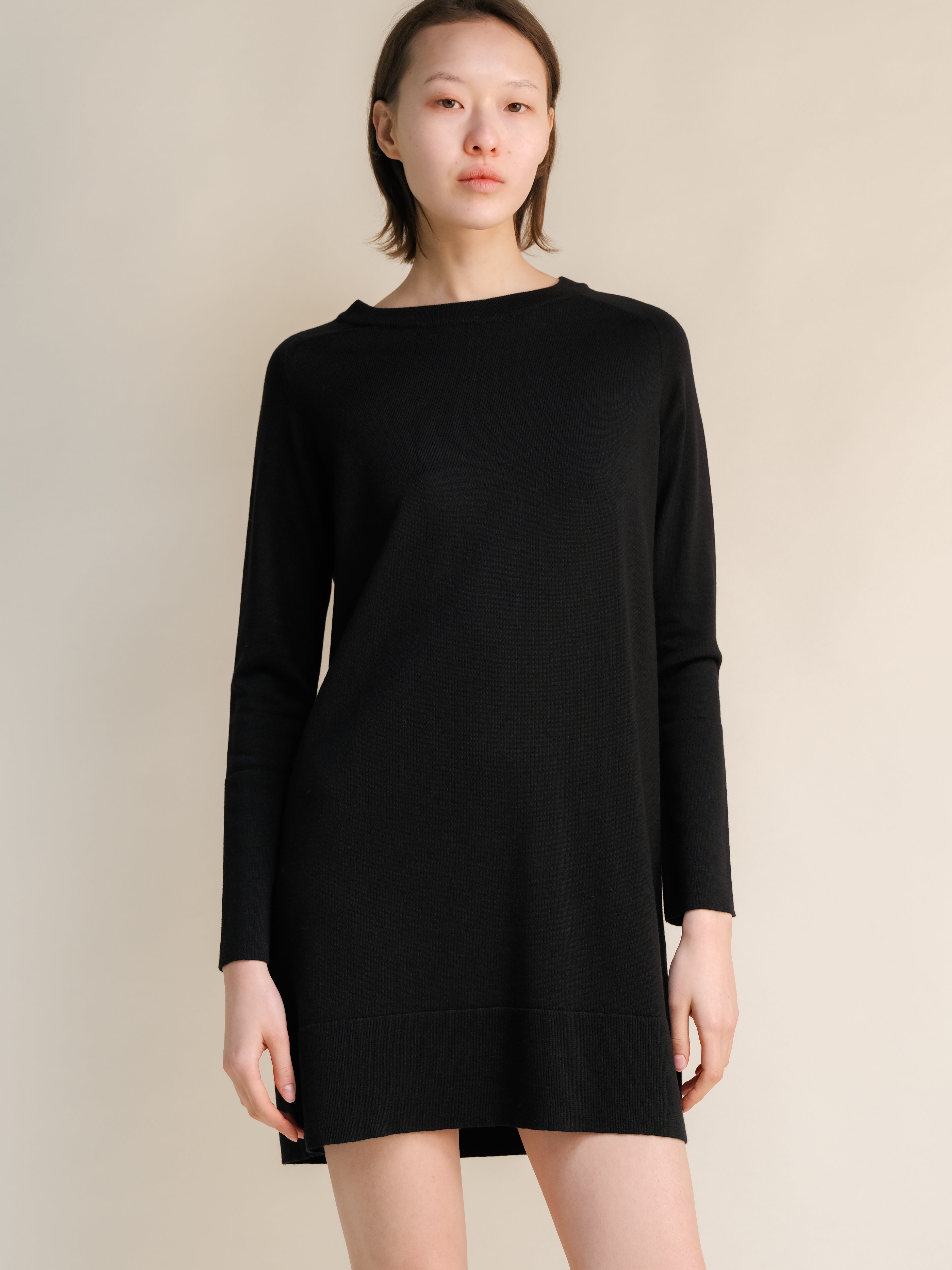 Extra Fine Merino Wool Crewneck Midi Dress