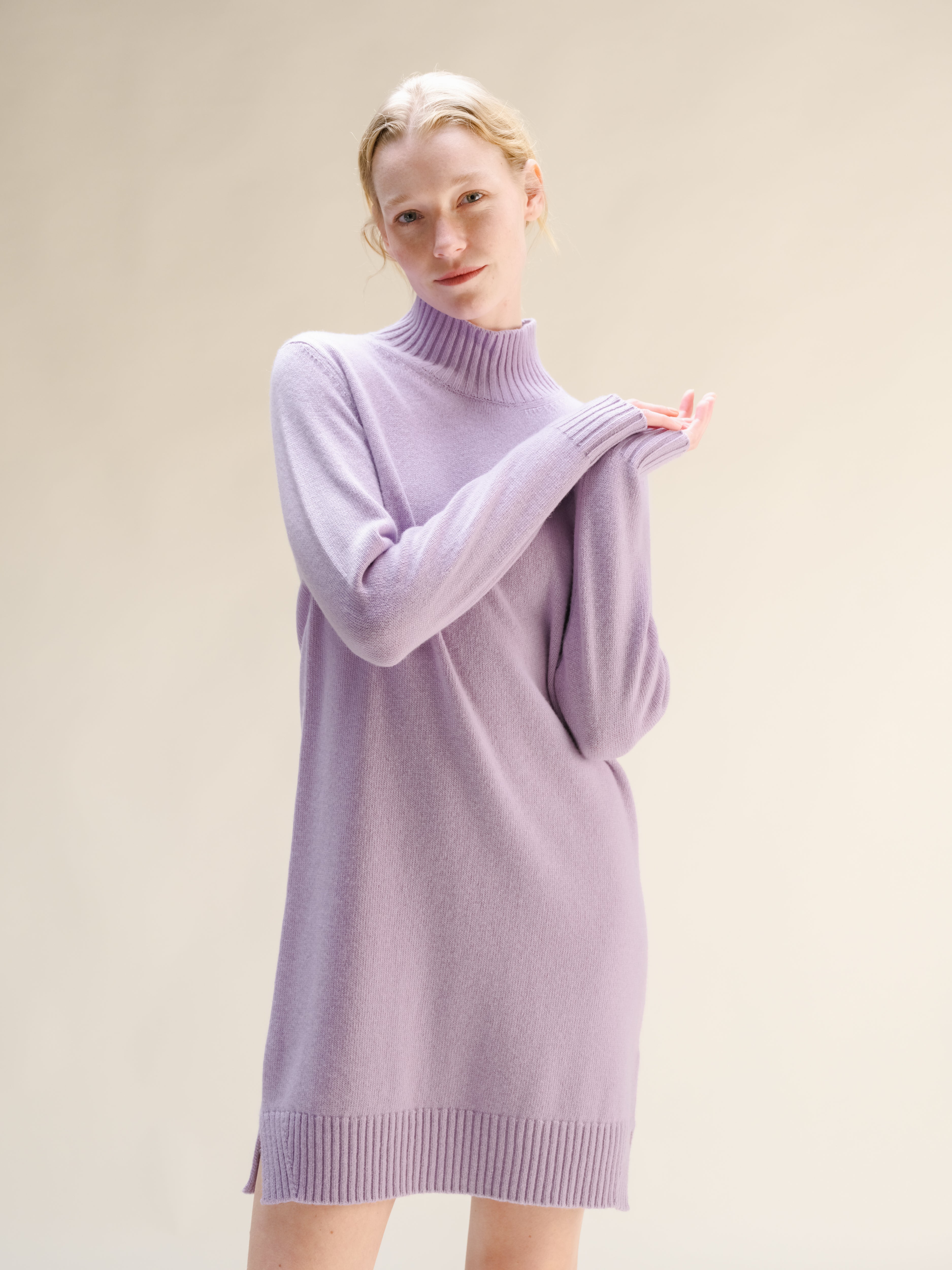Cashmere Mix High Neck Midi Dress