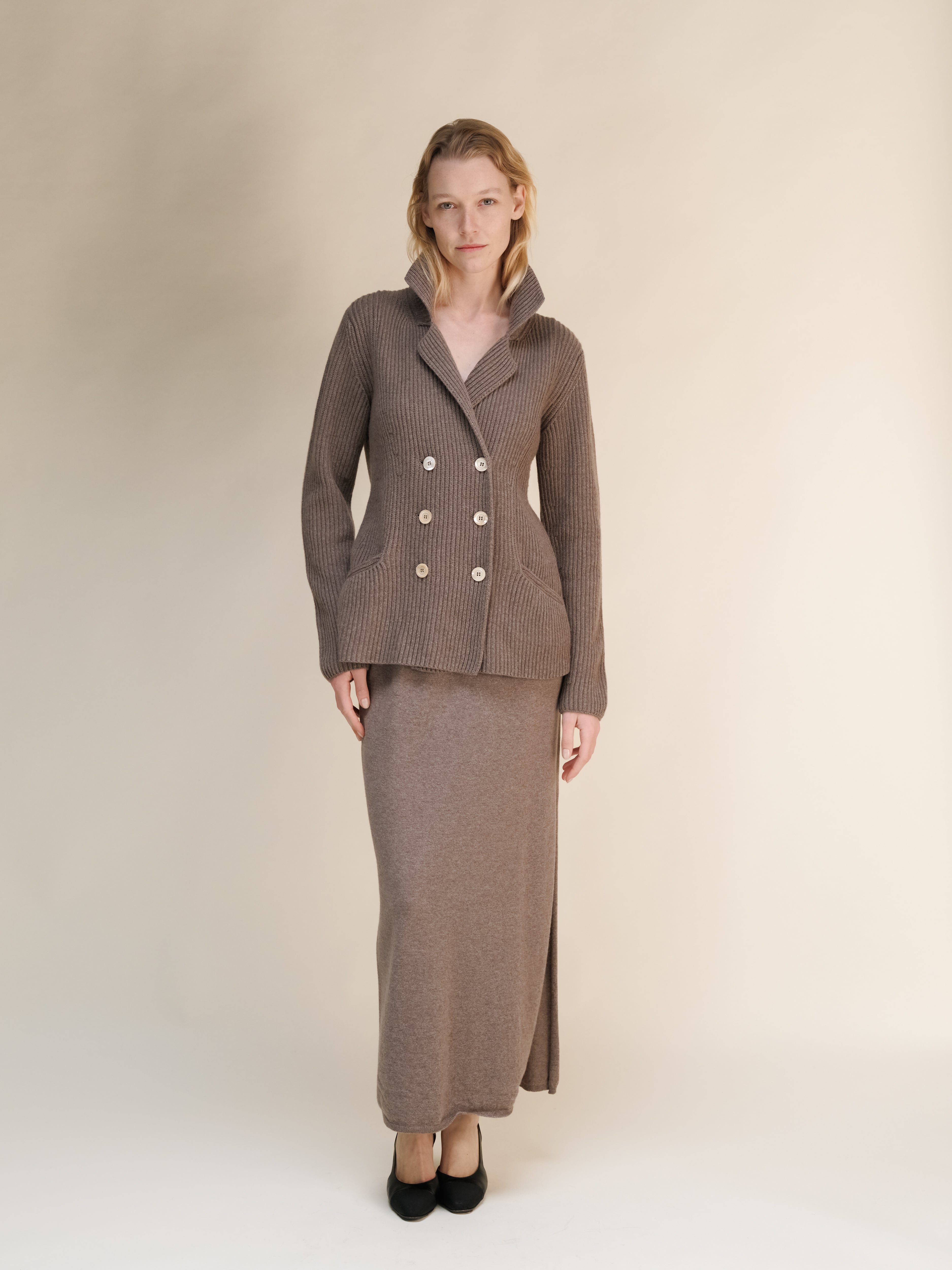Cashmere Mix Double Breasted Knit Jacket