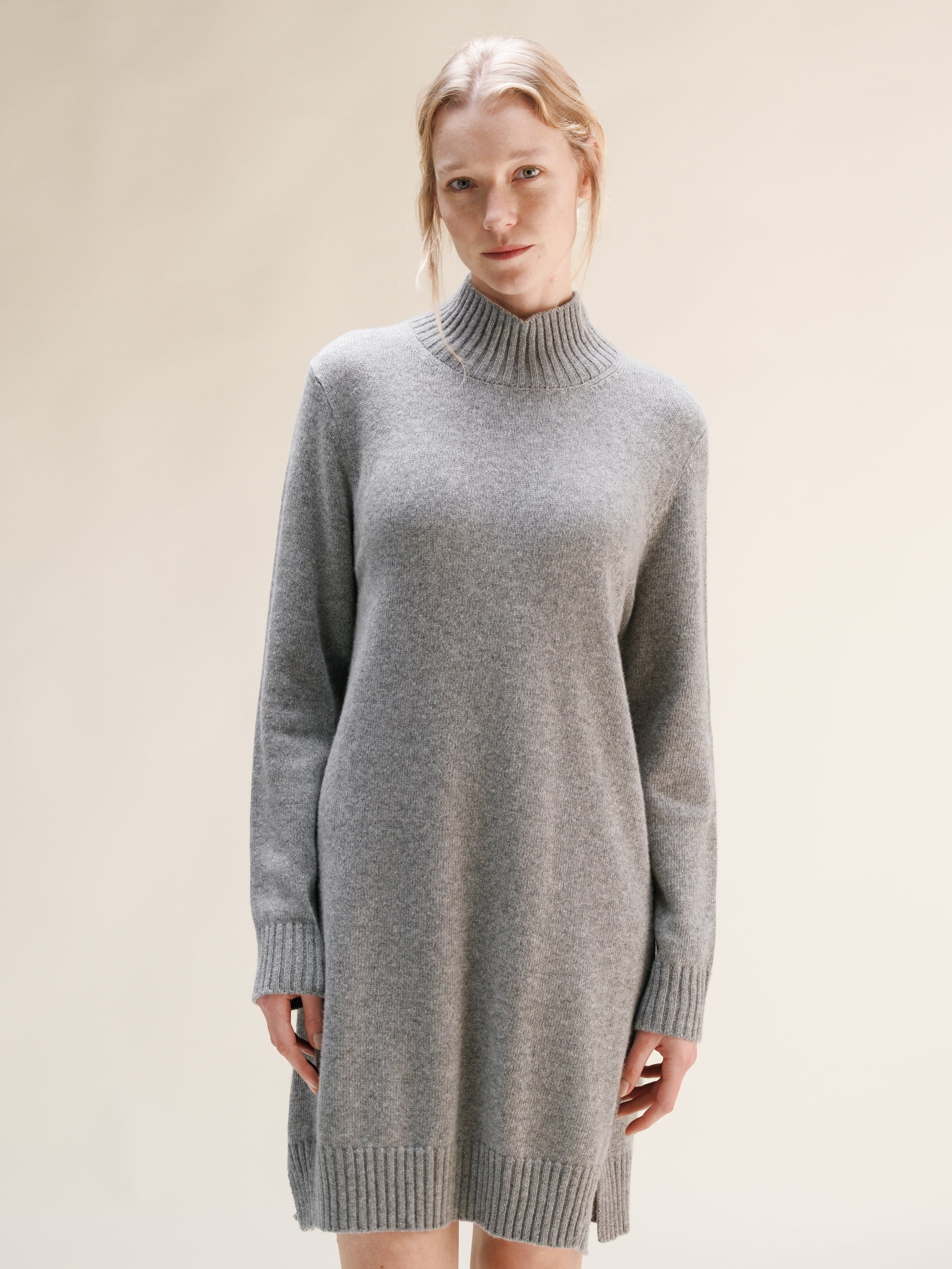 Cashmere Mix High Neck Midi Dress