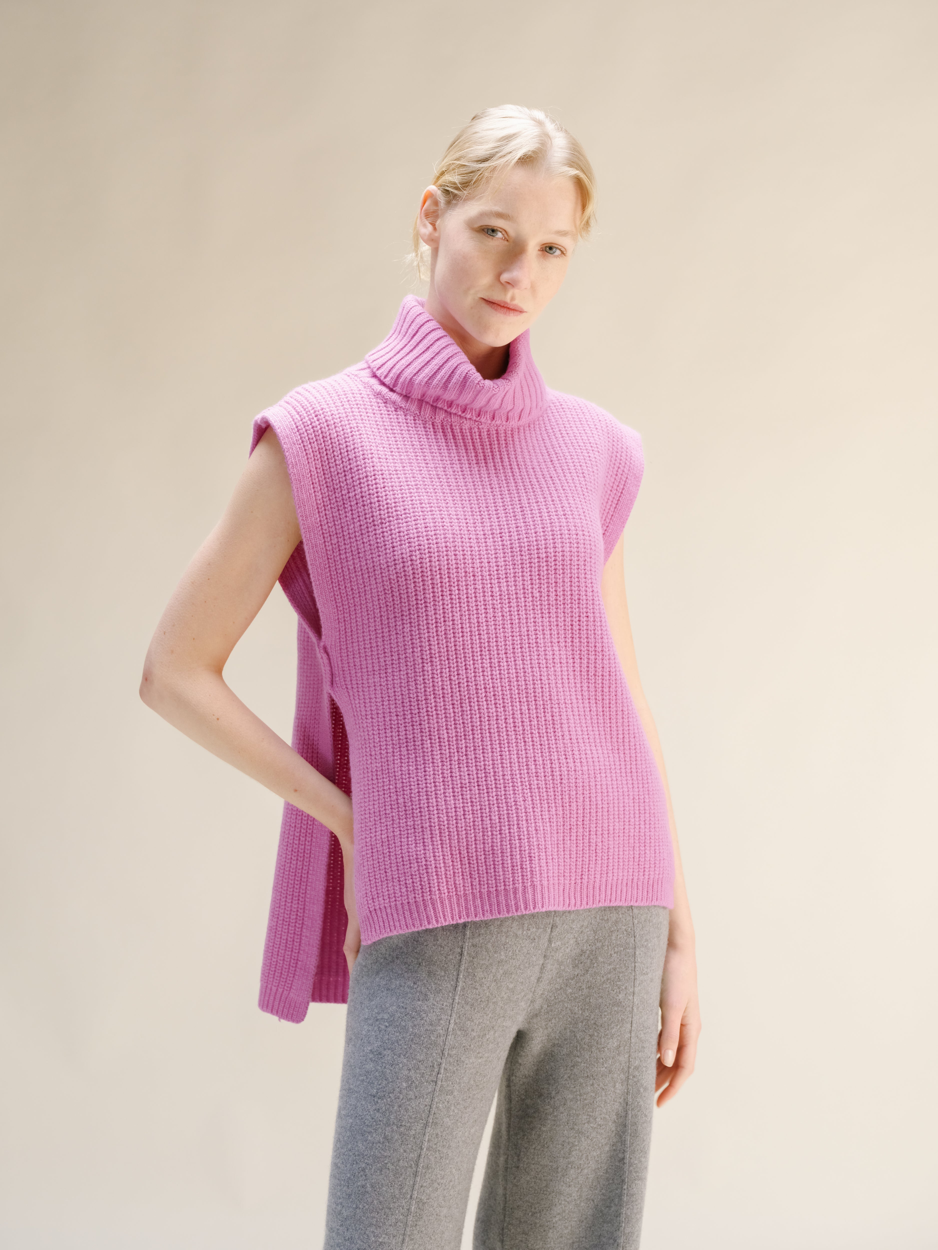 Cashmere Mix Sleeveless Turtle Neck Tunic