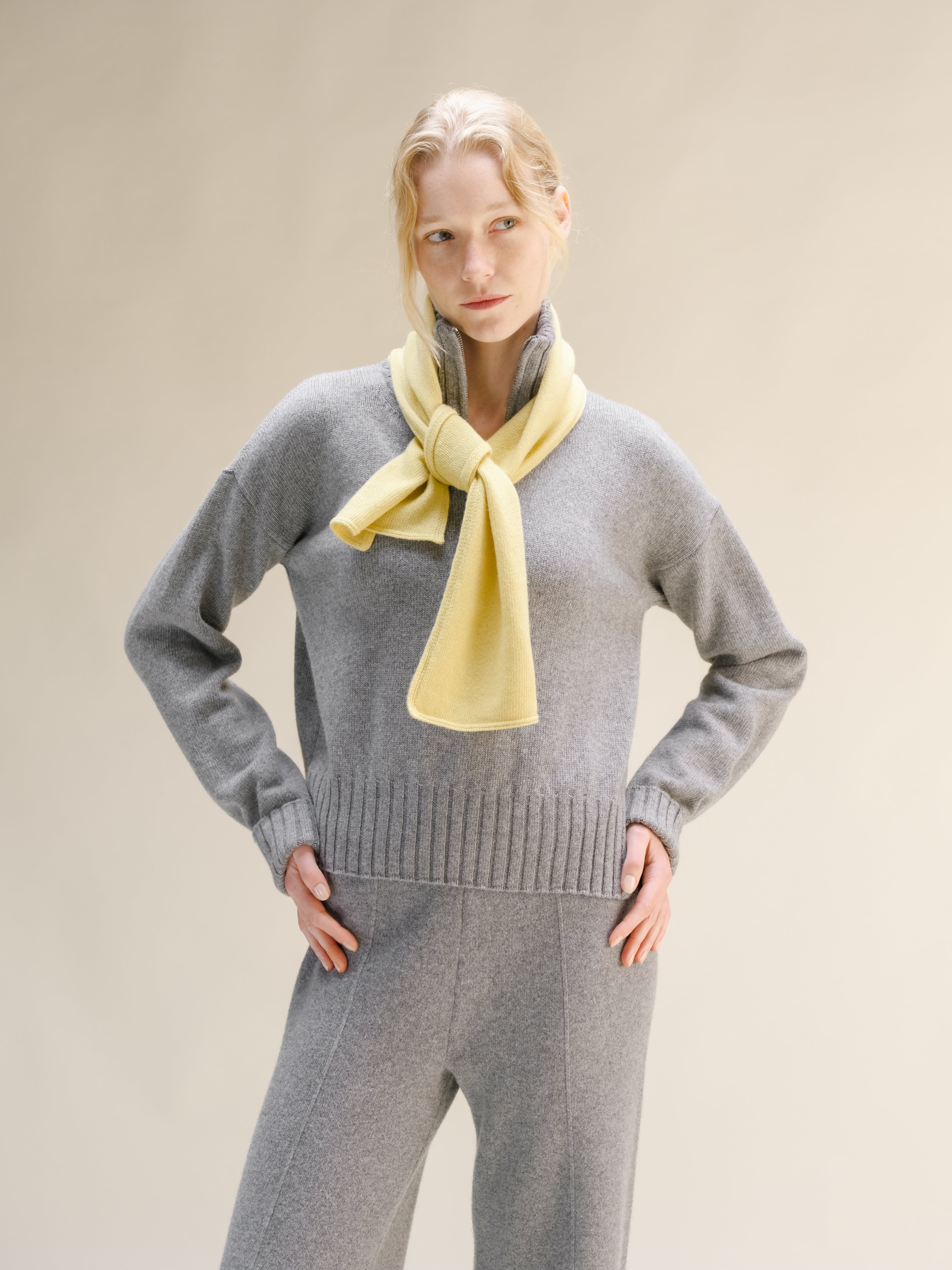 Cashmere Mix High Neck Sweater with Zip