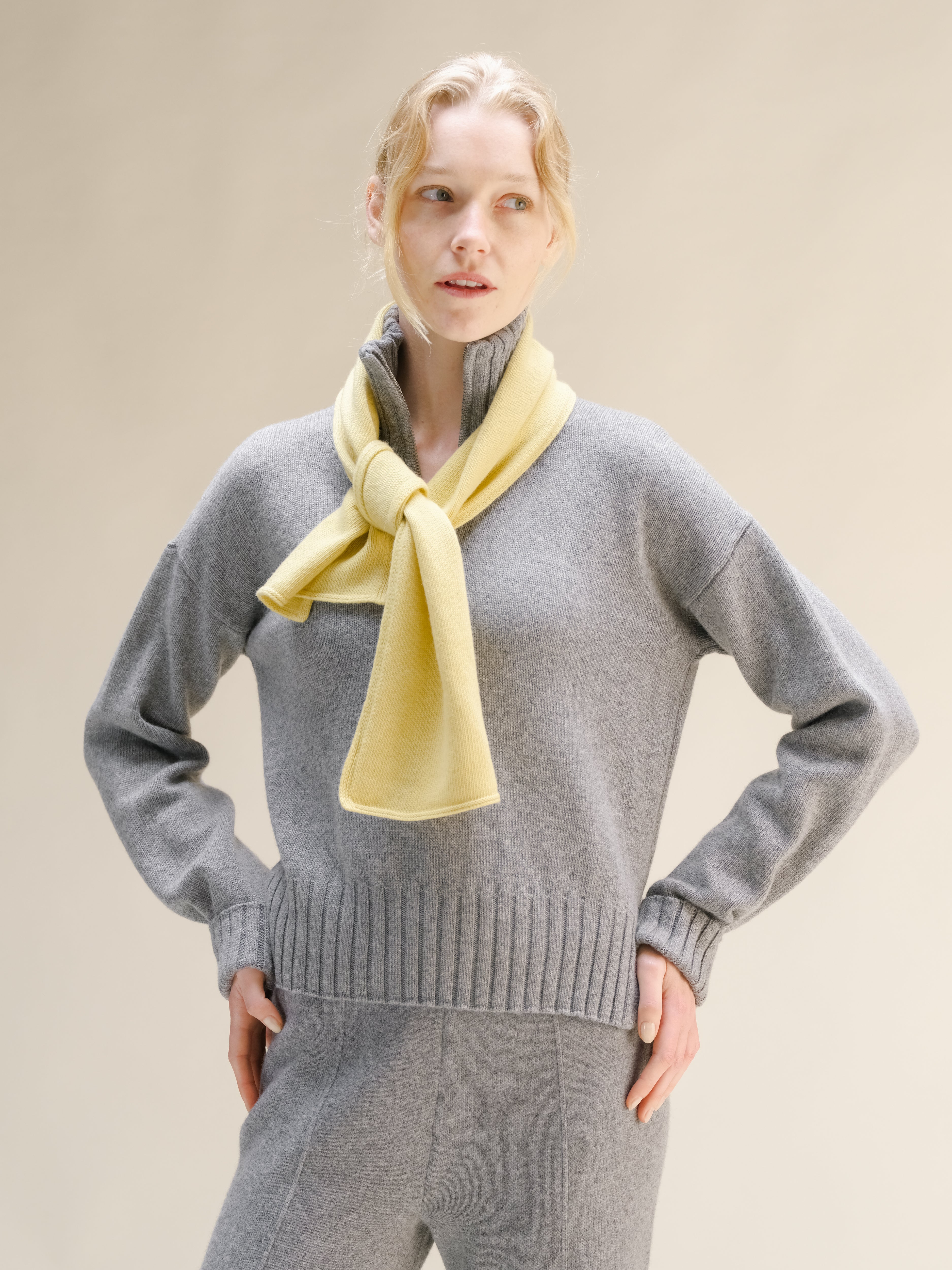 Cashmere Mix High Neck Sweater with Zip