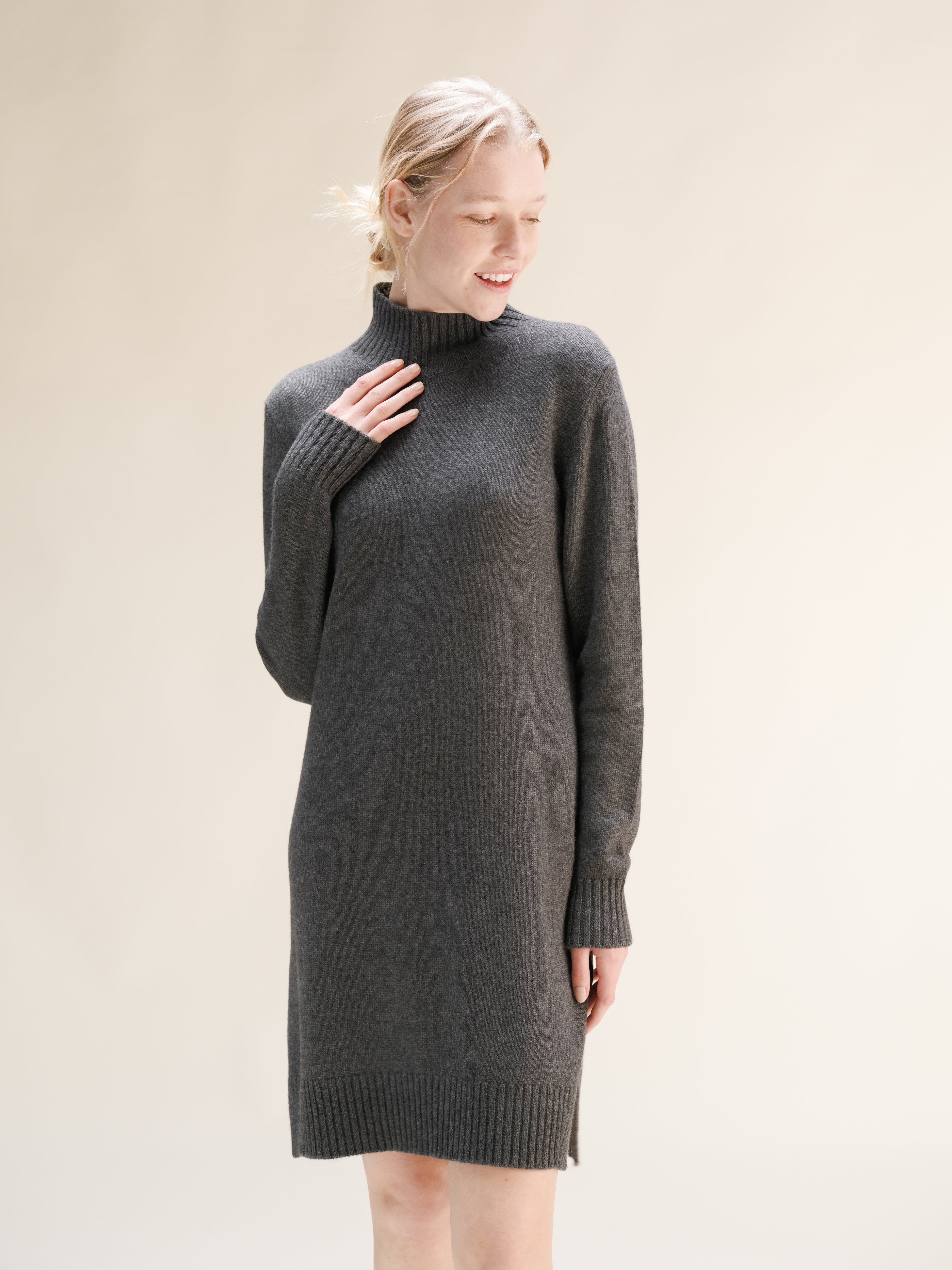 Cashmere Mix High Neck Midi Dress