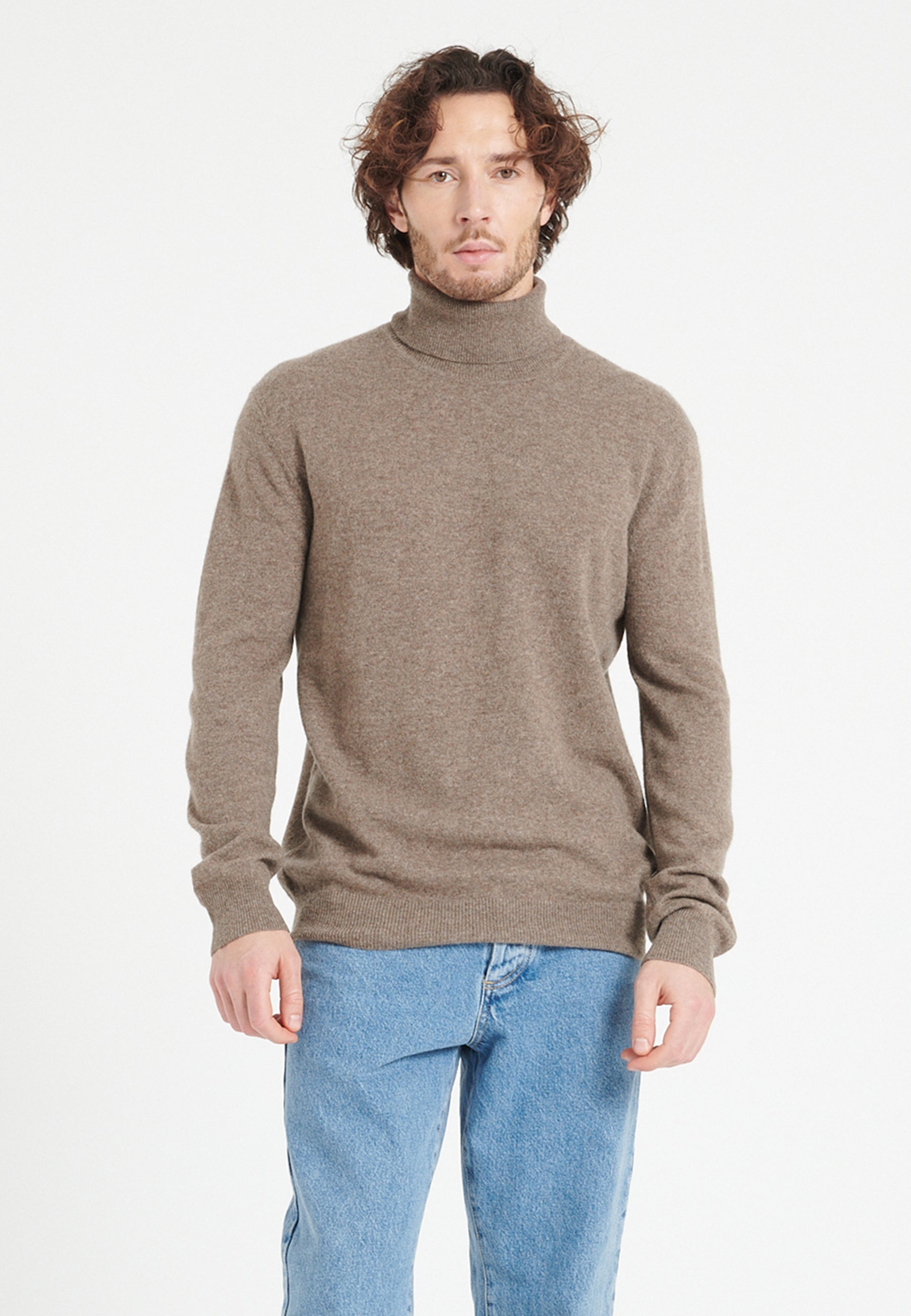 Taupe Cashmere Turtleneck Sweater – Lightweight Warmth