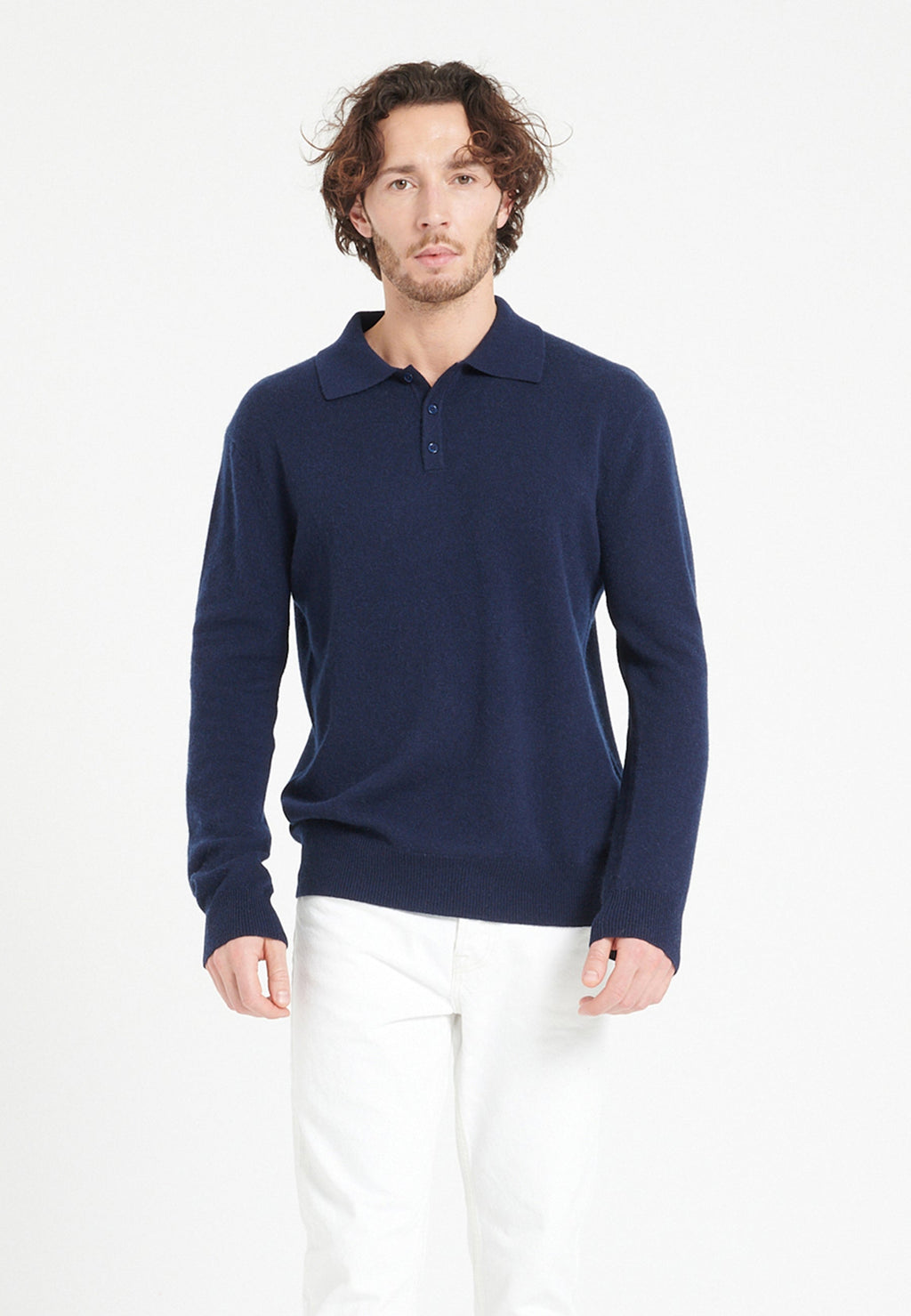 Navy Blue Cashmere Polo – Refined Everyday Comfort