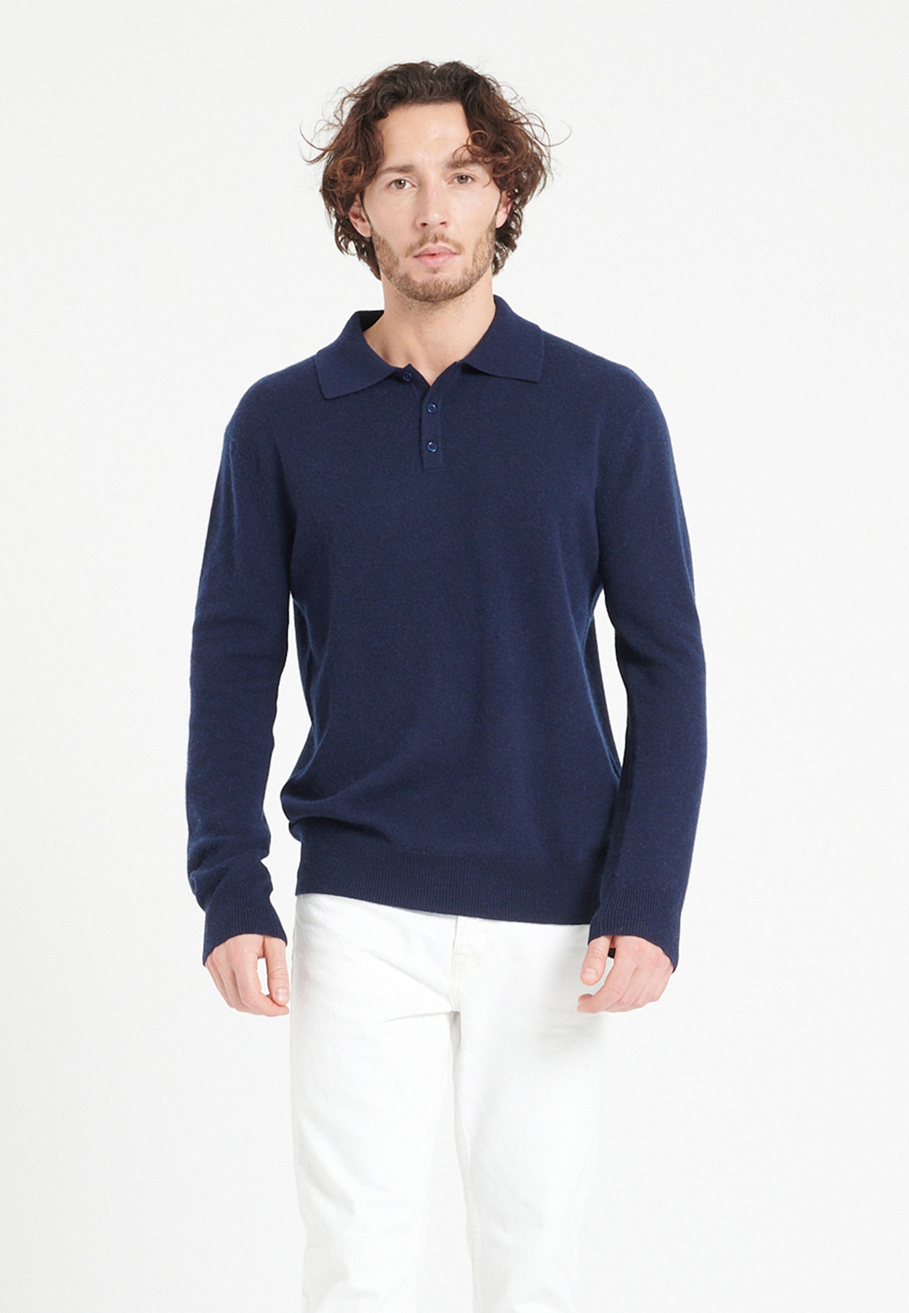 Navy Blue Cashmere Polo – Refined Everyday Comfort