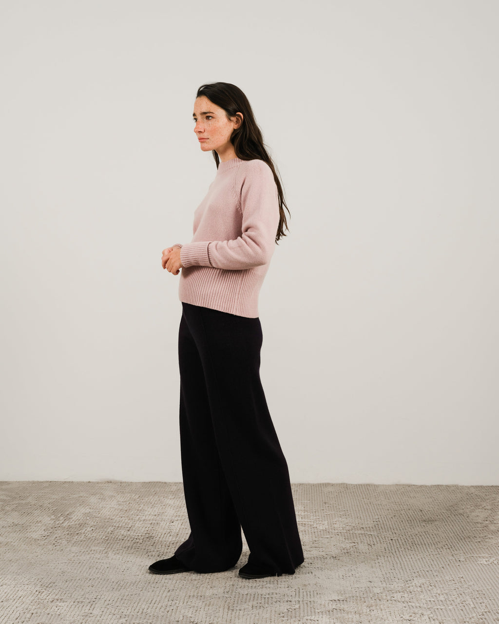 Cashmere Mix Roll-Up Cuff Crewneck Sweater
