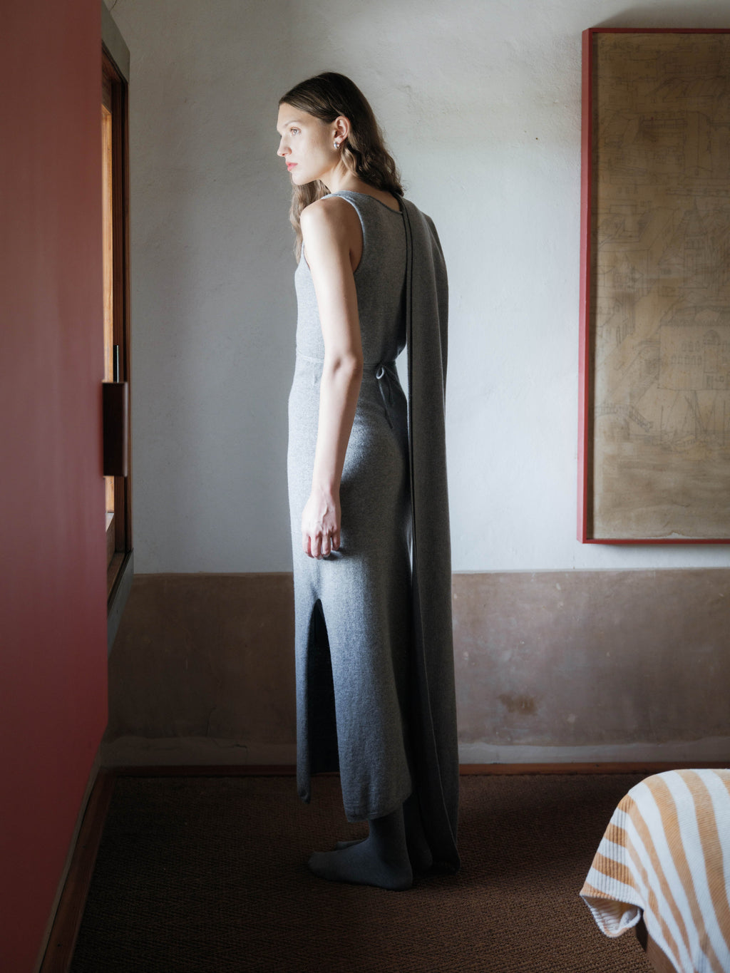 Cashmere Mix Boat Neck Sleeveless Dress (3D-Knit)
