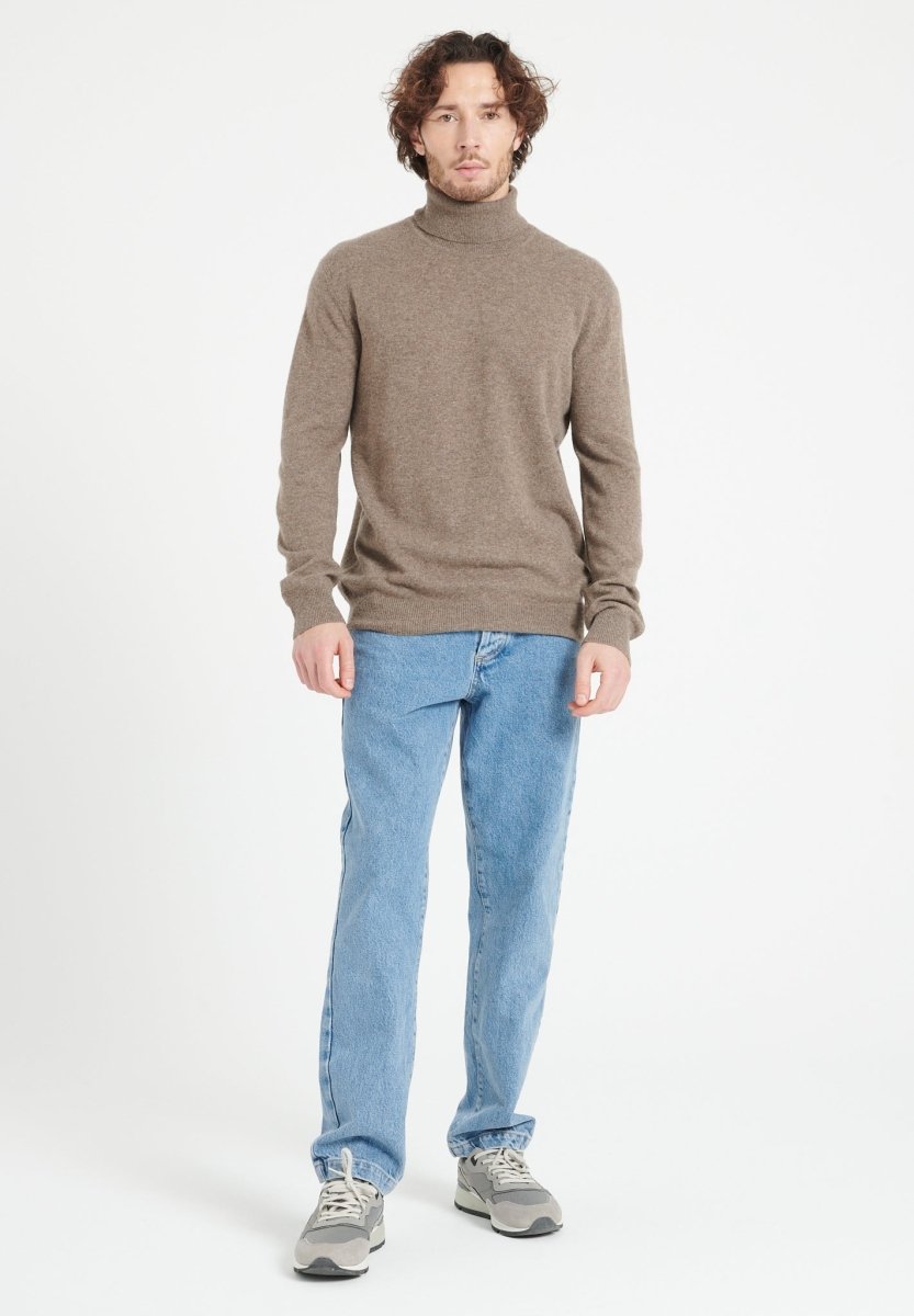 Taupe Cashmere Turtleneck Sweater – Lightweight Warmth
