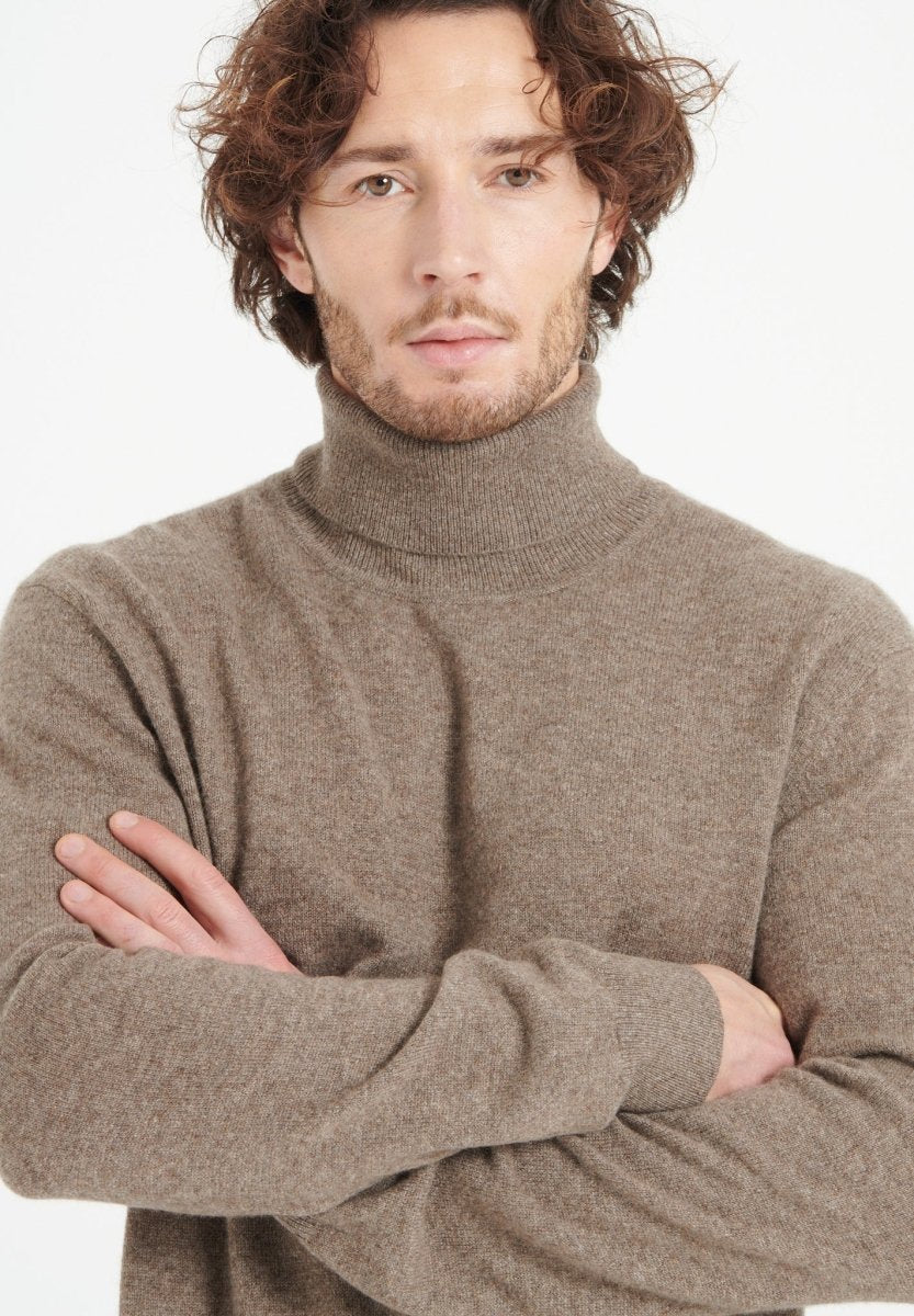 Taupe Cashmere Turtleneck Sweater – Lightweight Warmth