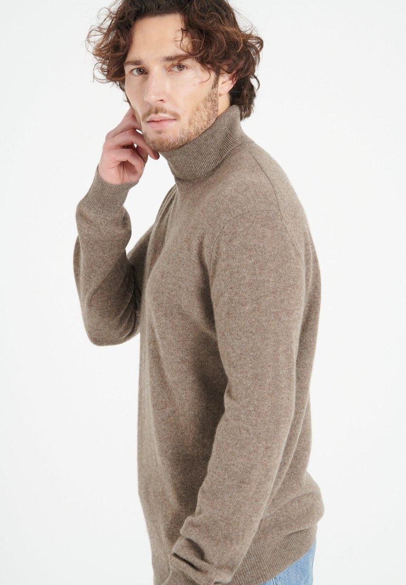 Taupe Cashmere Turtleneck Sweater – Lightweight Warmth