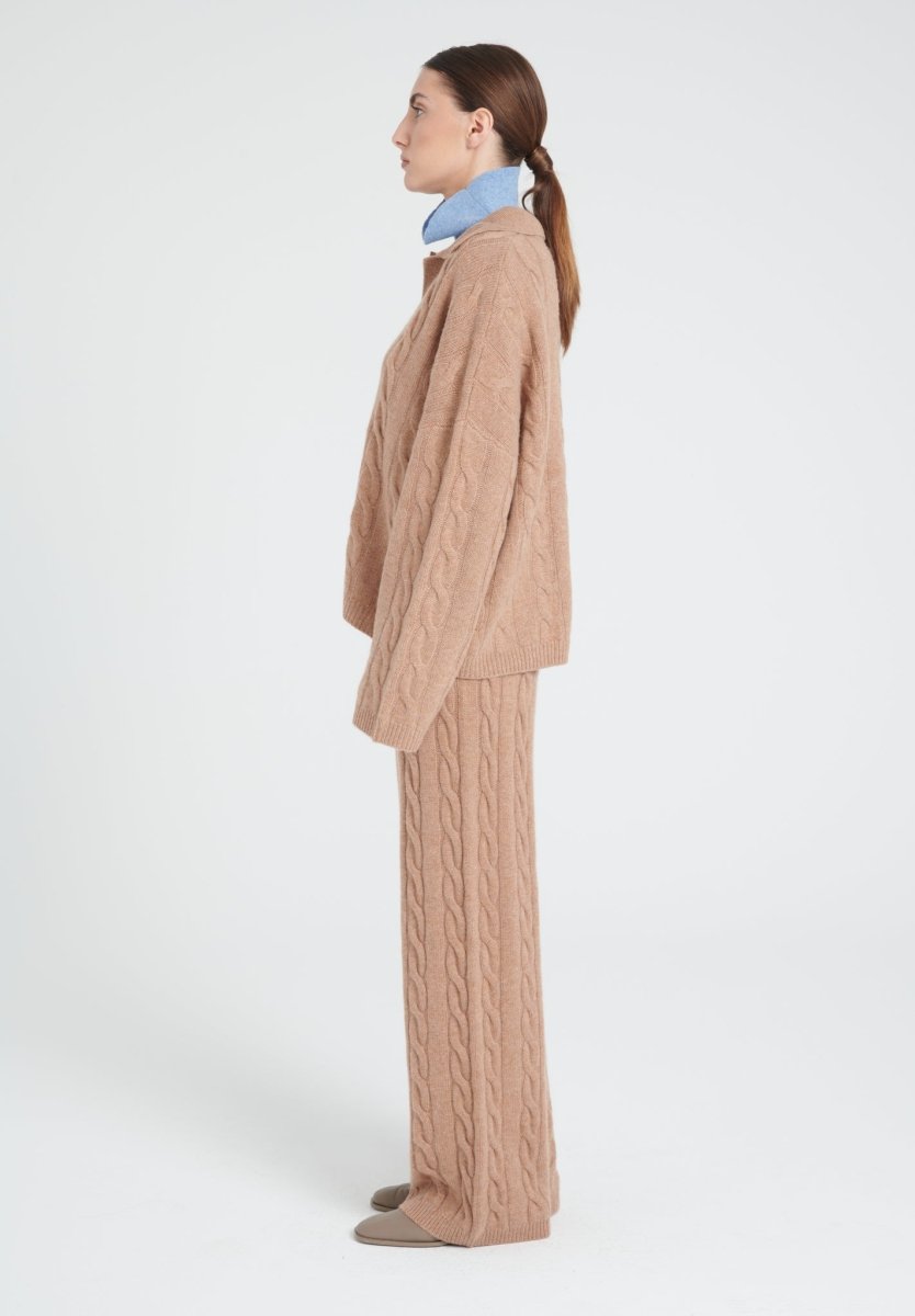 Women’s 6-Ply Cashmere Long-Sleeve Polo in Camel