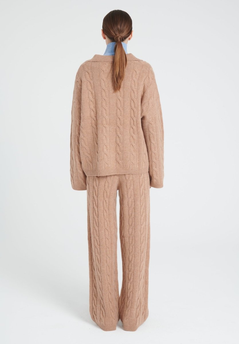 Women’s 6-Ply Cashmere Long-Sleeve Polo in Camel