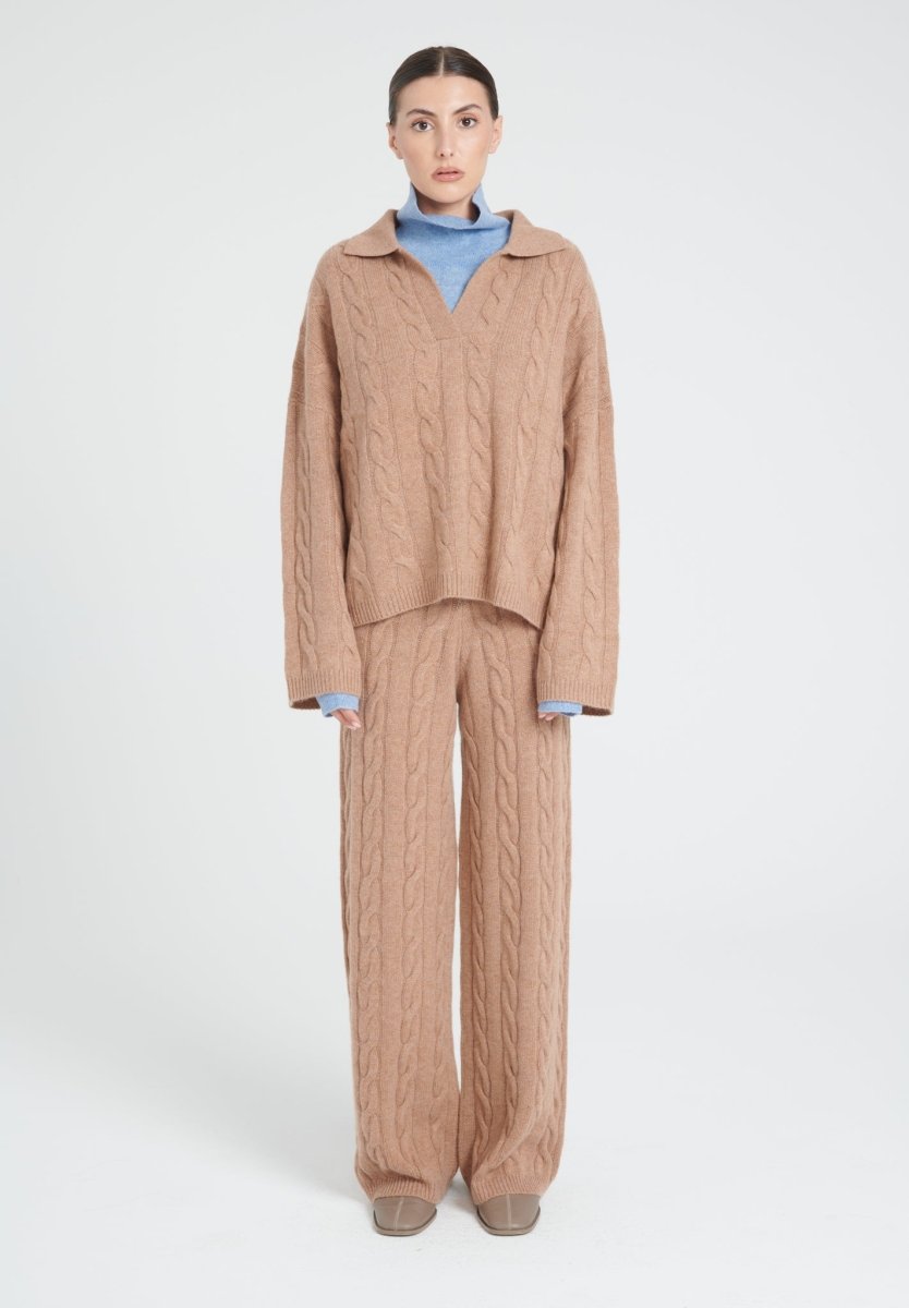 Women’s 6-Ply Cashmere Long-Sleeve Polo in Camel